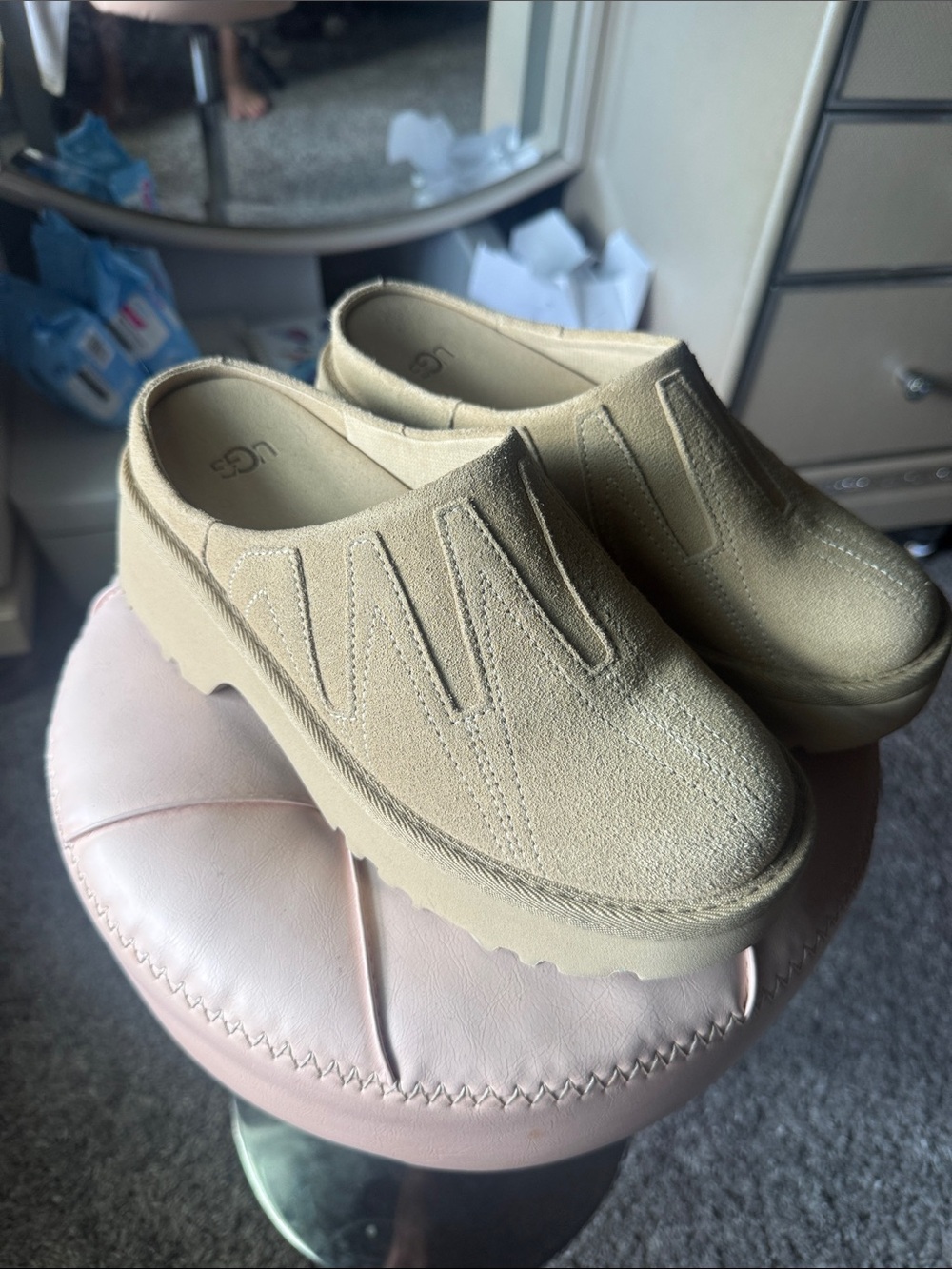 UGG Women's Sand Suede Platform Clog Mules